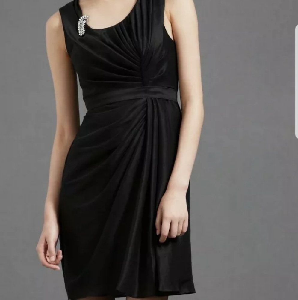 BHLDN Anthro Quillaree Black Silk Dress SZ 6 NWOT